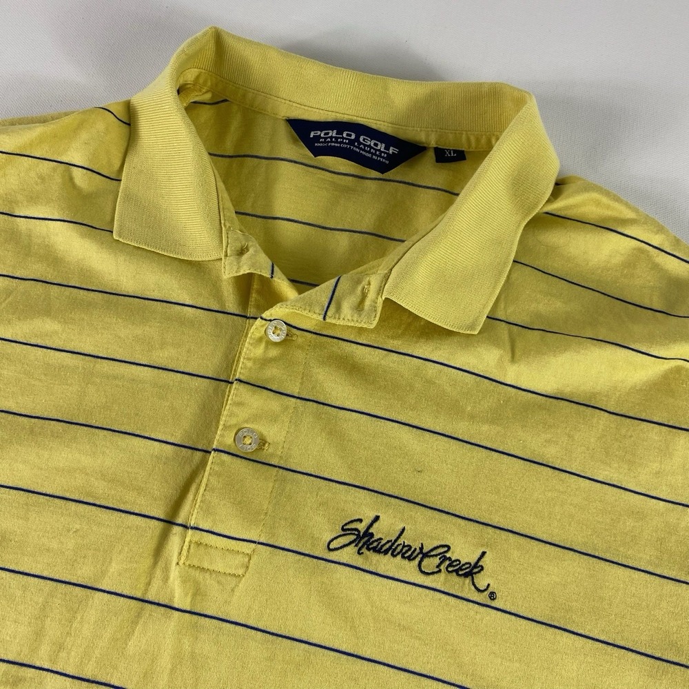 Polo Golf Ralph Lauren Polo Shirt Mens XL Pima Cotton‎ Yellow Blue Striped